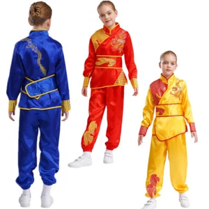 Jungen Set Kung Fu Anzug Fancy Ausrüstung Lange Ärmel Kostüm Atmungsaktiv Bühne - Picture 1 of 47