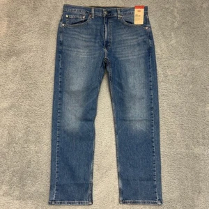Levis Jeans 505 Mens 36x30 Regular Fit Blue Stretch Straight Leg Distressed NWT - Picture 1 of 12