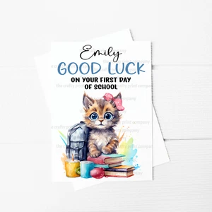 Personalised Good Luck on your First Day of School A5 Card Back to School Cat - Picture 1 of 1