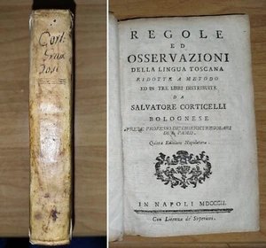 Corticelli REGOLE OSSERVAZIONI LINGUA TOSCANA. Napoli 1802. LINGUISTICA ITALIANA - Picture 1 of 14