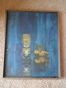 Stampa incorniciata anni '60 PERLA DI SAGGEZZA di August Holland Tiki art 31"" Rough Cond. - Foto 1 di 11