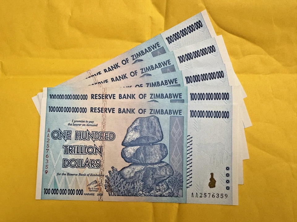 🇿🇼 ZIMBABWE 100 TRILLION DOLLAR AA/2008 P-91 LOT OF 5 UNC NOTES - Image 1 of 4