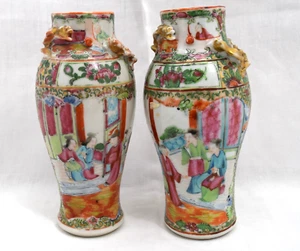 Paar antike chinesische Porzellan handbemalte Vasen Vögel Blumen Famille Rose - Bild 1 von 19