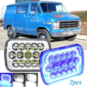 Fit Chevy G10 G20 G30 Van 1978-1995 2PCS 7x6'' LED Headlights High/Low Blue DRL - Picture 1 of 13