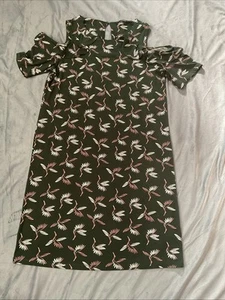 Next Women’s Size 12 Dark Green Stretch cold shouldered Dress With Bird Pattern - Picture 1 of 4