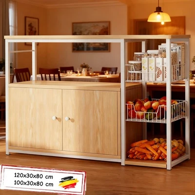Aufbewahrung Schrank Kücheninsel Küchenschrank mit Mikrowellenregal Weinregal DE - Bild 1 von 4