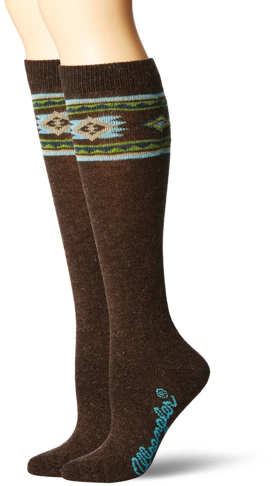 Wrangler Women's Ladies Angora Aztec Boot Socks 2 Pair Pack Brown Medium