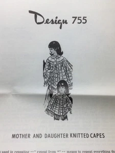 Vtg Mail Order Design 755 KNITTED MOTHER & DAUGHTER CAPES Pattern Original - Picture 1 of 2