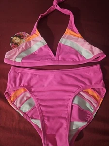 Beach Native big girl bathing swim suit 2 piece pink halter bikini L Large 10 12 - Picture 1 of 1