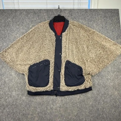 Hei Hei Anthropologie Reversible Sherpa Poncho Jacket Beige or Red Size XL 868 - Image 1 of 4