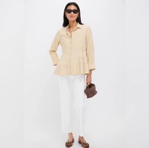 Tuckernuck Pomander Place Ashlen Tiered Button Up Top Blouse Tan Beige Size L - Picture 1 of 15