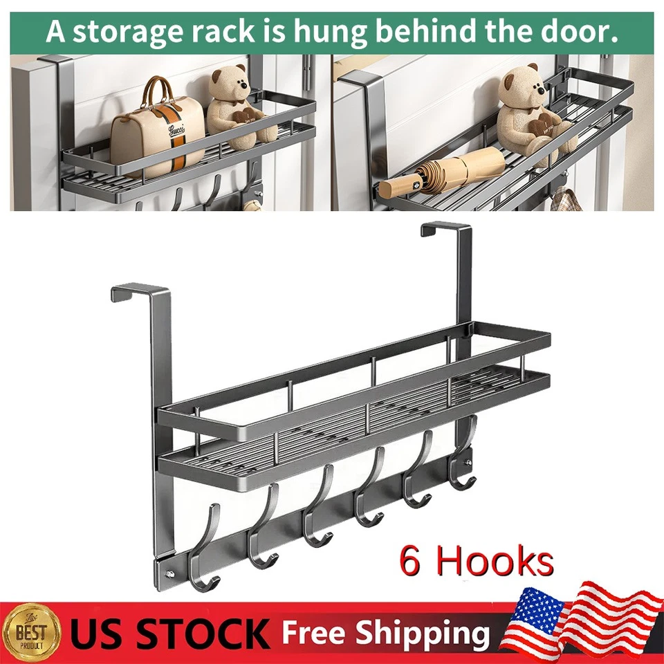 Металлический над дверью 6 крючков пальто полотенце одежды сумка вешалка стойка органайзер для ванной - Изображение 1 из 4