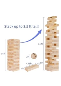 Giant Tumble Tower, 56 PCS Wooden Stacking Game (Stack to 3.5FT) - Pine Stack... - Picture 1 of 6