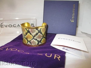 DESIGNER EVOCATEUR EXOTIC PYTHON CORSET 2" CUFF BRACELET RETIRED NOS GOLD/ BROWN - Picture 1 of 6