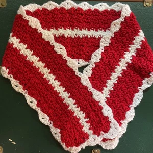 Child’s Red Scarf W/ White Shell Trim. 5.5 Inches X 36.5 Inches Long - Picture 1 of 3