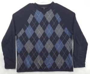 Express Sweater Men XL Blue Extra Fine Italian Merino Wool Argyle Knit Crew Neck - Picture 1 of 8