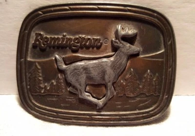 Hebilla de cinturón Remington vintage cola blanca ciervo Sid Bell 1979 metal Foto 1 de 4