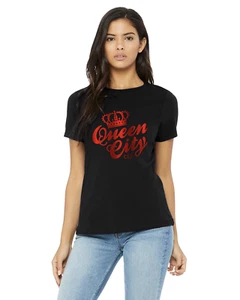 Queen City Clt Damen T-Shirt Metallic Rot Bedruckt - Bild 1 von 5