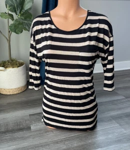 Divided H&M Black Beige Striped Top Shirt 4 S Stretch Soft - Picture 1 of 4