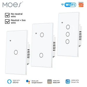 MOES WiFi Smart Wall Light Switch No Neutral/N+L Wirings Timer Alexa Google APP - Picture 1 of 19