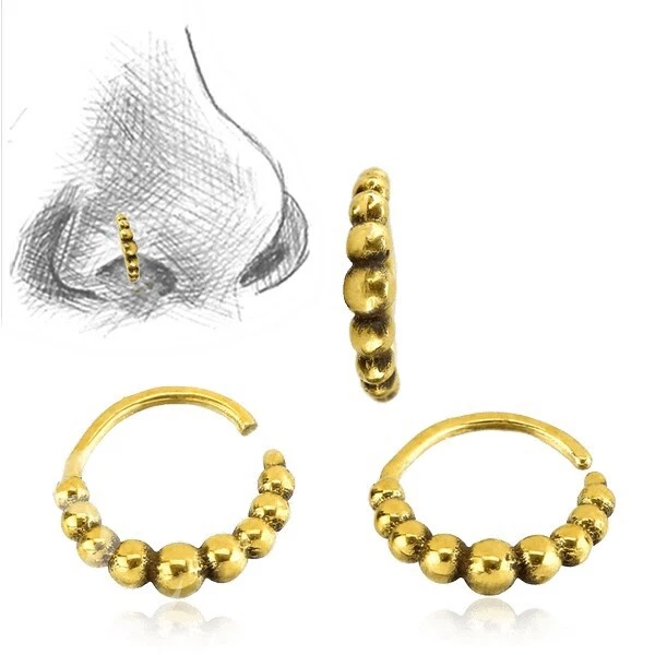 ANEL DE NARIZ DE LATÃO TRIBAL 20G 7MM ANEL NARIZ PINO HÉLICE ESTILO AFEGÃO FILEIRA DE PONTOS - Imagem 1 de 1