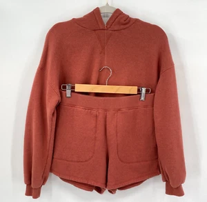 MADEWELL Airyterry Hoodie & Short Set Sz M Rust Red Pockets Stretch Cozy Casual - Picture 1 of 24