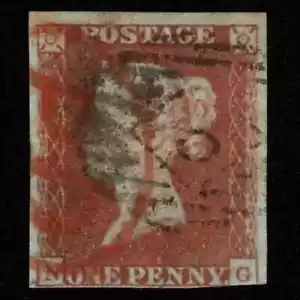 SG8 (BS91) 1d Red Imperf Plate 116 - NG - Almost 4 Margin - Good - PD postmark - Picture 1 of 2