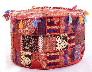 Indian Patchwork Bohemian Pouf Ottoman Vintage Pouf Living Room Footstool Chair - Picture 1 of 3