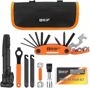 Fahrrad Reparaturtasche mit Reifenpumpe, tragbares Werkzeugset für Camping Reisen - Bild 1 von 12