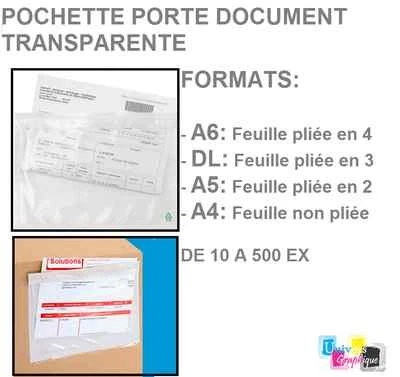 UNIVERS GRAPHIQUE pochette porte document adhésive d'expédition format A6-DL-A5-A4 de 10 a 500 ex