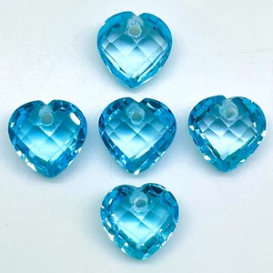VVS 5 Pcs Natural Drilled Blue Topaz 10mm Heart Shape Checker Cut Loose Gems Lot - Picture 1 of 11