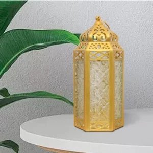 Gold Decorative Metal Candle Lantern Moroccan Style Hanging Lantern, Metal Table - Picture 1 of 7