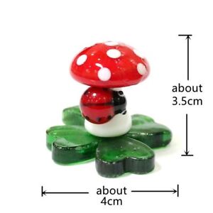 Mini figurine en verre feuille porte-bonheur mignon champignon coccinelle mini figurine cadeaux