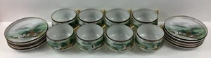 Set tazze e piattini 16 pezzi Soko China dipinti a mano Giappone pagoda santuario scena acqua - Foto 1 di 8