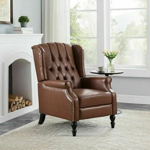 Contemporary Tufted Wingback Recliner, Cognac Brown - Picture 1 of 12