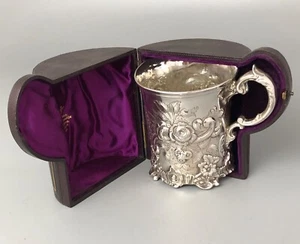 Boxed Victorian Solid Silver Taufebecher George Richards London 1857 CAEZX - Bild 1 von 9