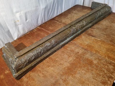 Vintage Brass on Wood Fire Fender Dimensions 50.25"W x 10"D x 4.5"H 6" Int Depth Cover