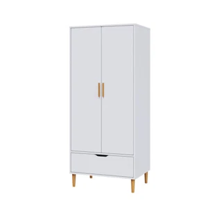 Modern White 2 Door Wardrobe Double Wardrobe Closet 1 Drawer Storage Hanging Rod - Picture 1 of 8
