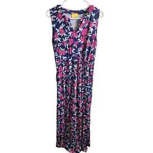 Liz Lange Womens Sz M Casual Maxi Dress Blue Pink White Floral Sleeveless