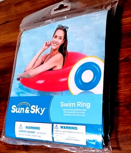 Pool Float Tube PVC Swim Ring Inflatable Blue 35 inch by Sun & Sky new - Picture 1 of 2