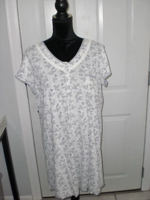 Camisón Miss Elaine Mujer Talla 1X Usado Gris y Negro Estampado Floral Foto 1 de 3