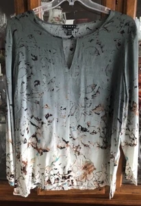 Tribal Tunic Women’s XL Rayon L/S Blouse Green Multi Graphic Print L.Weight EUC - Picture 1 of 15