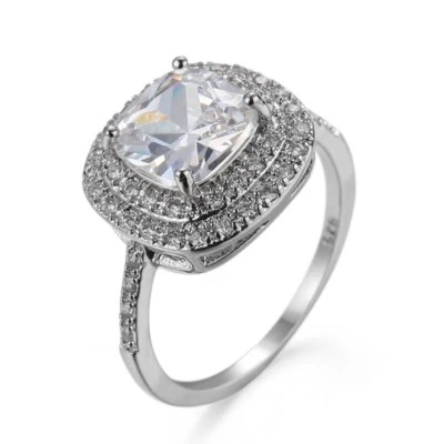 Anillo de moda para mujer corte princesa 2 quilates circonita blanca relleno de oro blanco talla 6/7/8/9/10 Foto 1 de 4