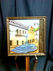 21 x 21 Handpainted Porcelain Tile Mosaic by San Do 1980 Framed Vintage Mexico