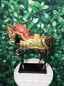 Large Metal Horse Figurine Sculpture Medieval War Folk Art Hand Painted 17 inch - Picture 1 of 3