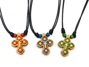 Griechisch Orthodox Christlich Klein 3x2,5cm Holz Anhänger Kreuz 3er Set MFC-09 - Bild 1 von 4