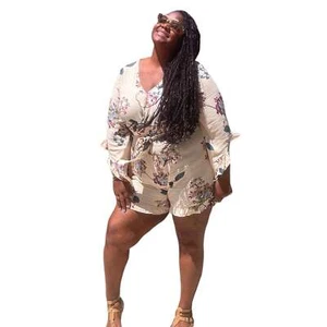 Playful Floral Plus Size Romper - Picture 1 of 7