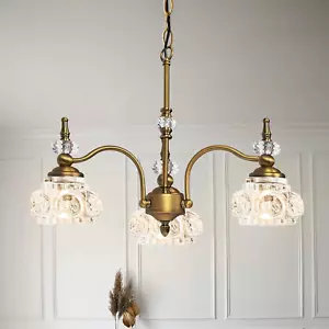 Vintage Pendant Light Fixture 3/5 Lights Gold Brass Vintage Chandelier Crystal G - Picture 1 of 7
