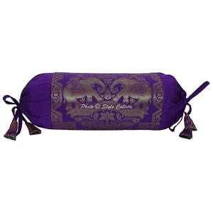 Purple Bolster Cover Bolster Cover Brocade Jacquard Gypsy Tribal Hippie Pillow - Picture 1 of 5