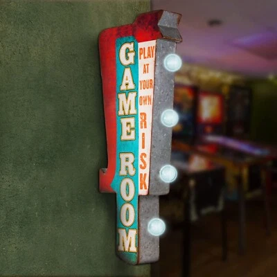 GAME ROOM Vintage Style Rustic Metal LED Marquee Sign, Garage, Bar, Man Cave 25" - Image 1 of 4